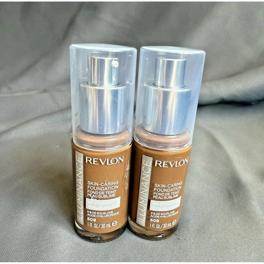 NEW Set of 2‎ REVLON ILLUMINANCE Skin-Caring Liquid Foundation 509 Brown 1 fl oz